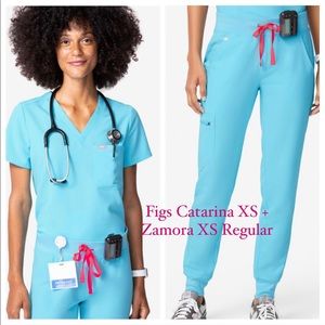Figs Neon Blue Catarina XS and Zamora XS Regular